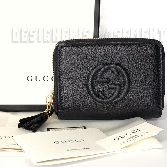GUCCI black leather Mini SOHO Interlocking G Bamboo Tassel zip around wallet NIB